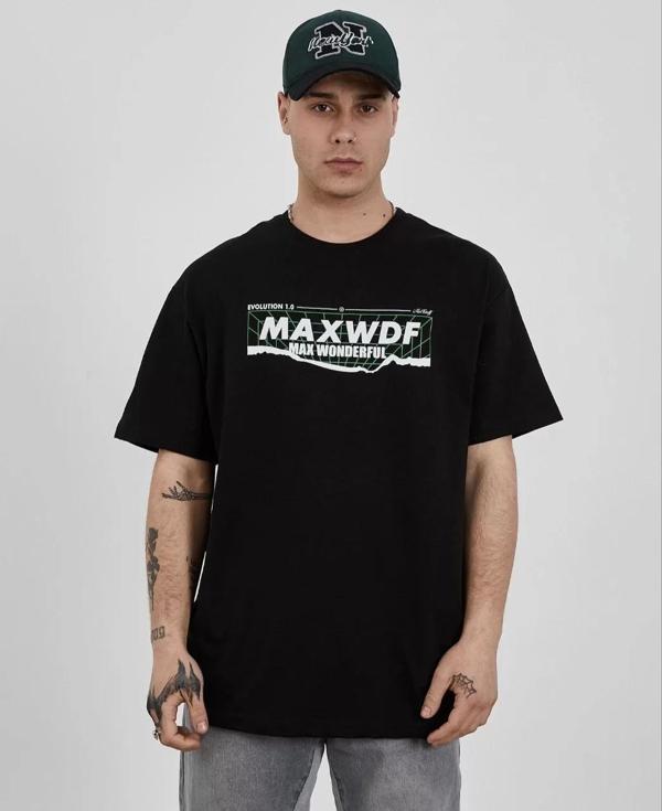 Unisex Bisiklet Yaka Baskılı Oversize T-Shirt - Siyah - Image 1