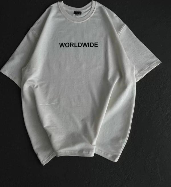 Unisex Bisiklet Yaka Baskılı Oversize T-Shirt - Beyaz - Image 1