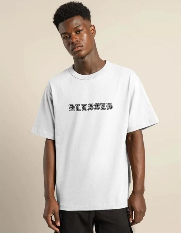 Unisex Bisiklet Yaka Oversize Baskılı T-Shirt - Beyaz - Image 1