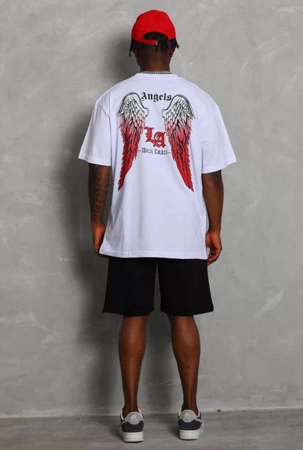 Unisex Oversize Baskılı Bisiklet Yaka T-Shirt - Beyaz - Image 1