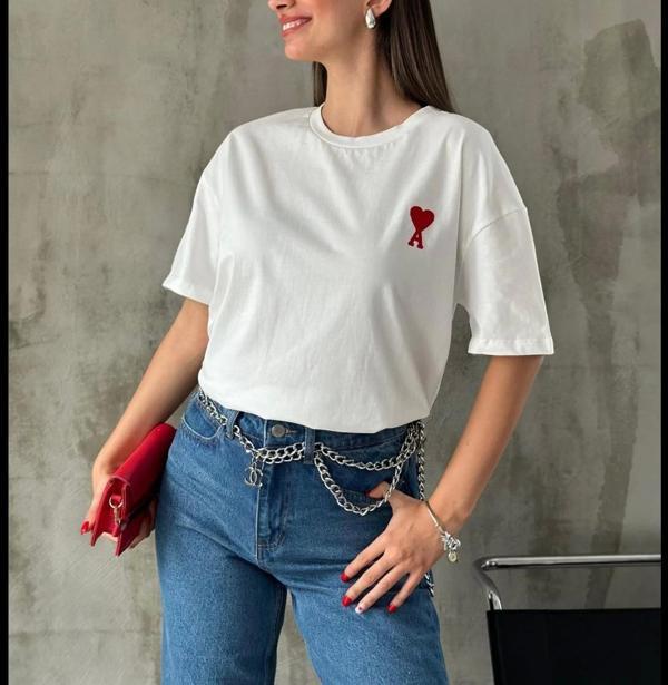 Unisex Bisiklet Yaka Baskılı Oversize T-Shirt - Beyaz - Image 1