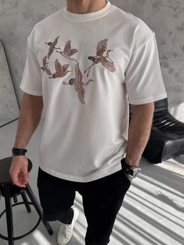 Unisex Nakış İşlemeli T-Shirt - Beyaz - Image 1