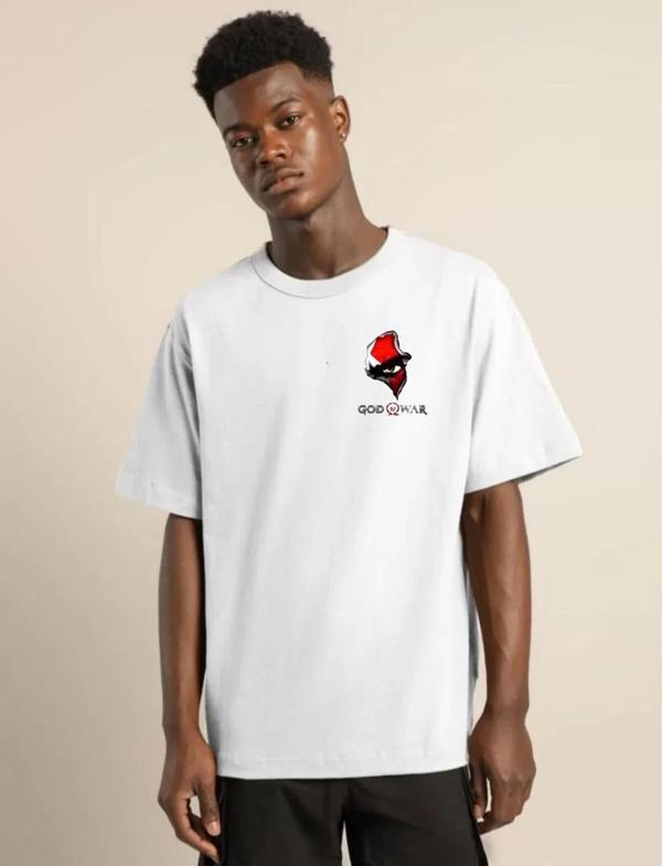 Unisex Bisiklet Yaka Baskılı Oversize T-Shirt - Beyaz - Image 1