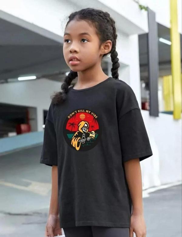 Çocuk Unisex Baskılı T-Shirt - Siyah - Image 1