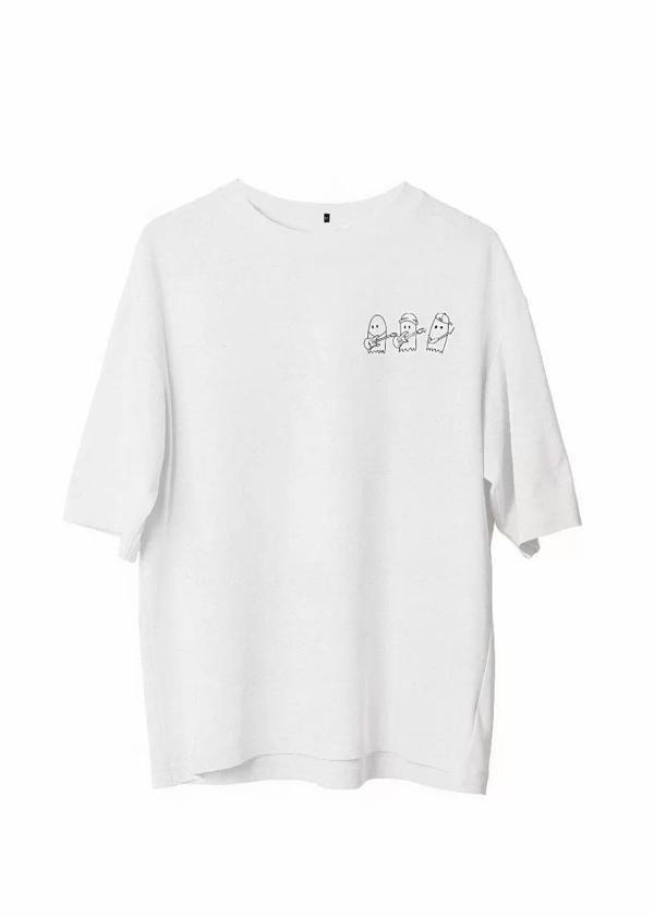 Unisex Bisiklet Yaka Baskılı Oversize T-Shirt - Beyaz - Image 1