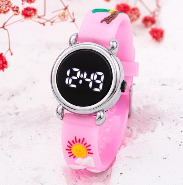 Pinkoli Şık Dijital Kız Çocuk Kol Saati ( 04 - 10 Yaş ) Pembe Silikon Kordon Takvim ST-304062 - Image 1