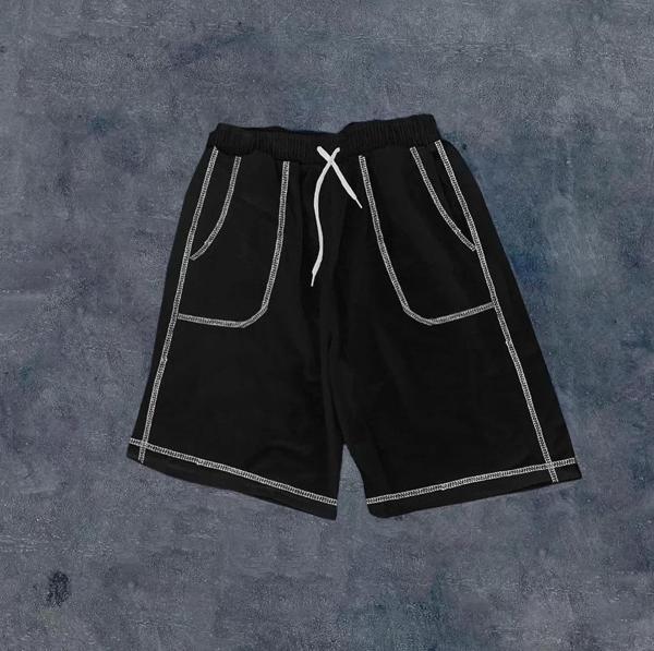 Unisex Dikişli Cepli Oversize Şort - Siyah - Image 1