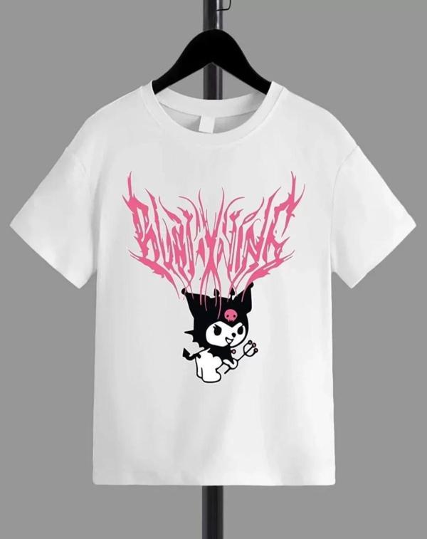 Kız Çocuk Bisiklet Yaka Baskılı T-Shirt - Beyaz - Image 1