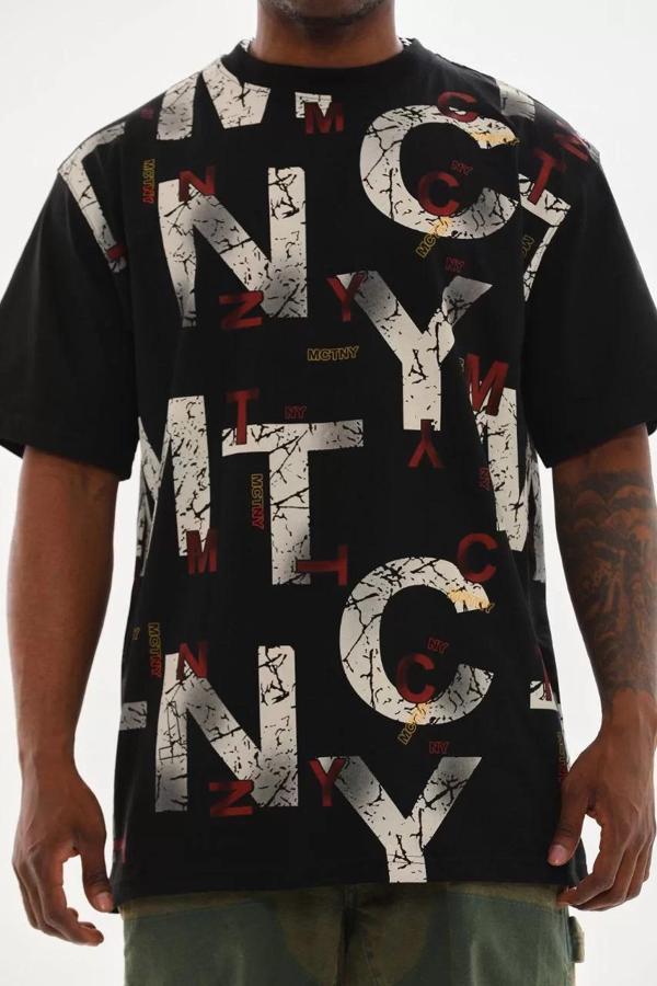 Unisex Baskılı Oversize T-Shirt - Siyah - Image 1