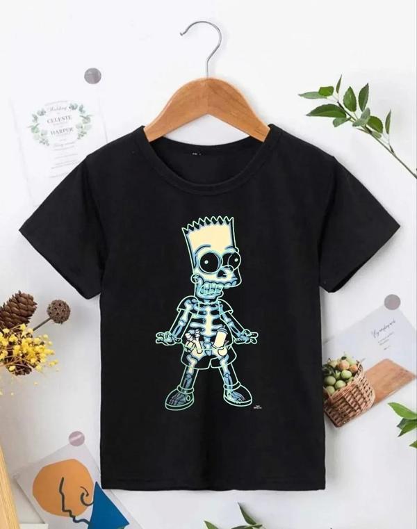 Bisiklet Yaka Kısa Kol Çocuk Baskılı T-Shirt - Siyah - Image 1