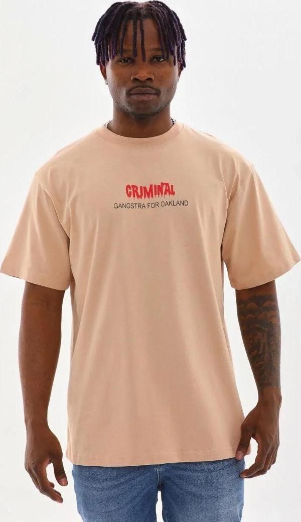 Unisex Baskılı Oversize T-Shirt - Bej - Image 1