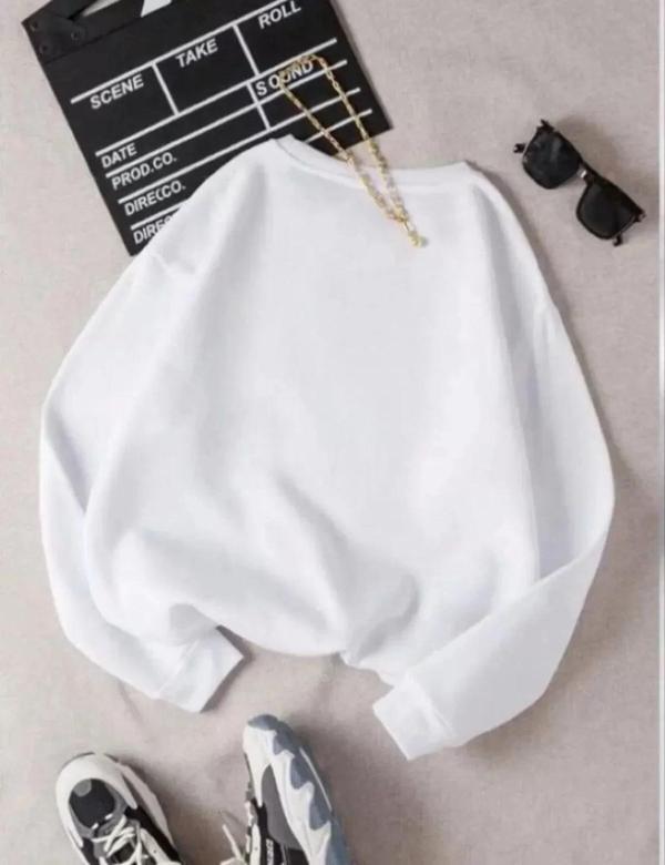 Unisex Üç İplik Biskilet Yaka SweatShirt - Beyaz - Image 1