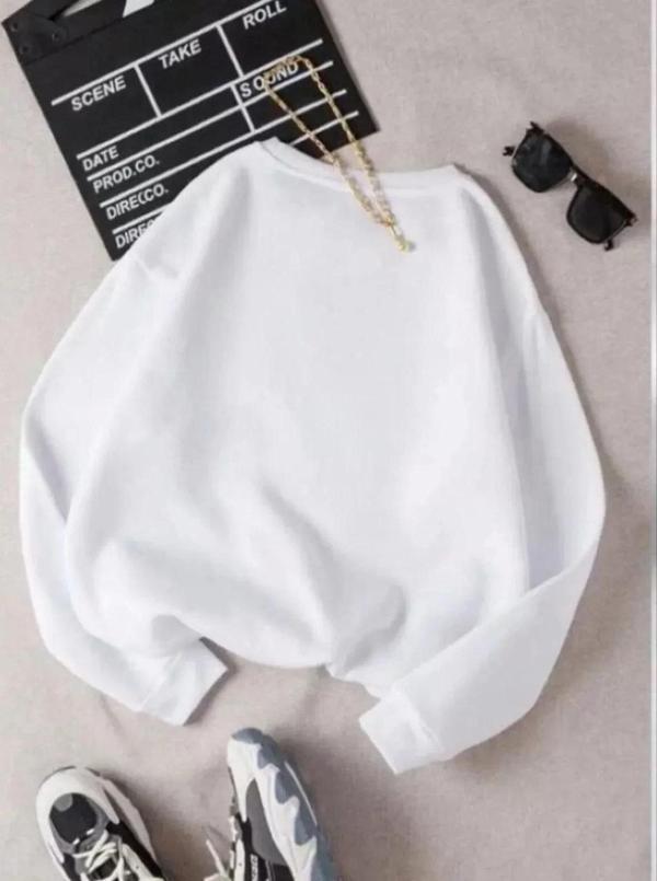 Unisex Üç İplik Biskilet Yaka SweatShirt - Beyaz - Image 1