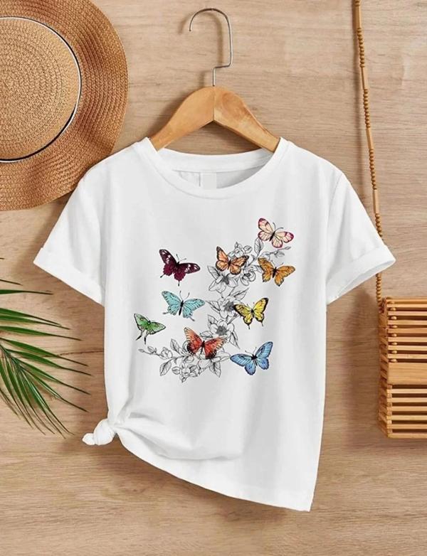 Kız Çocuk Bisiklet Yaka Baskılı T-Shirt - Beyaz - Image 1