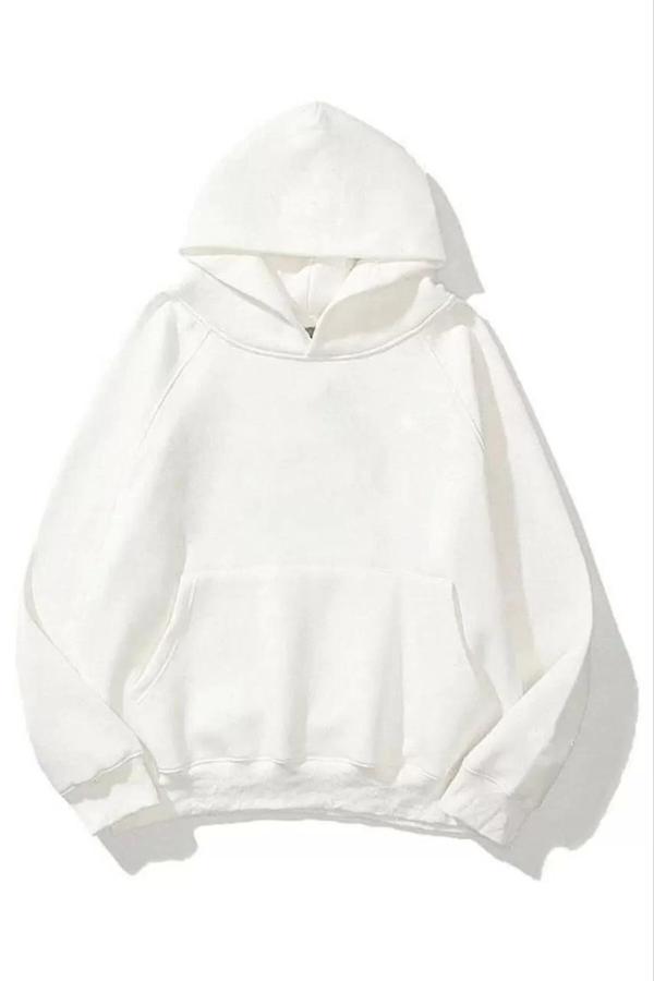3 İplik Pamuklu Unisex Kapşonlu Sweetshirt - Beyaz - Image 1