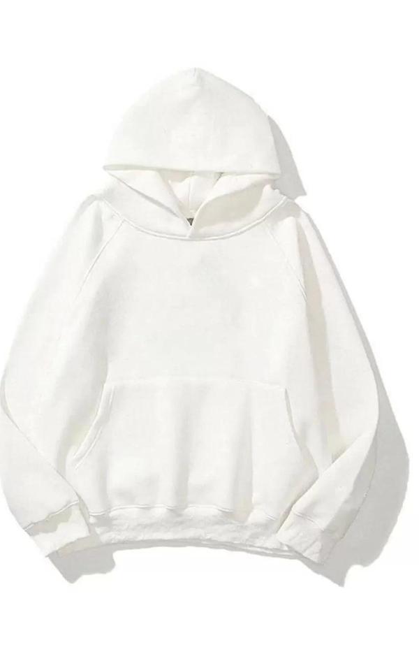 3 İplik Pamuklu Unisex Kapşonlu Sweetshirt - Beyaz - Image 1