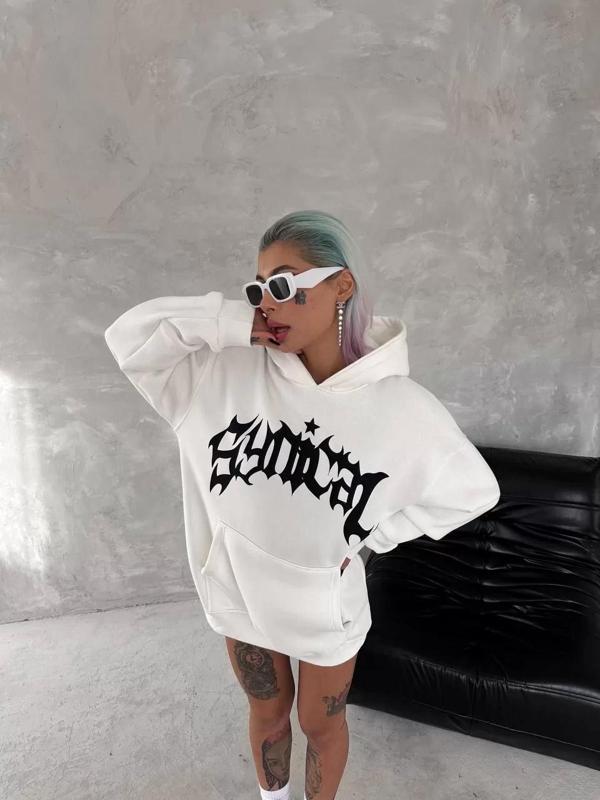 Unisex Üç İplik Kapüşonlu Baskılı SweatShirt - Beyaz - Image 1