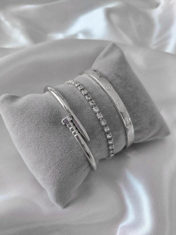 X-lady Accessories Gümüş Renk Çivi Su Yolu Kartier Gümüş Kaplama Kararmaz Kombin Bileklik - 2915 - Image 1