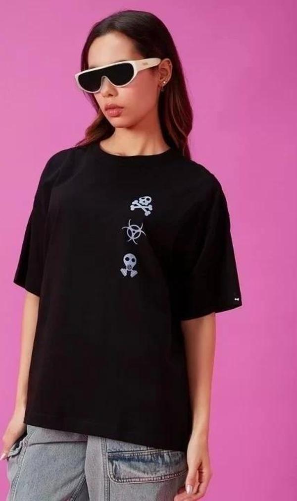 Kadın Baskılı Oversize T-shirt - Siyah - Image 1