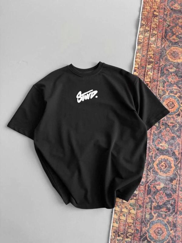 Kadın Baskılı Oversize T-shirt - Siyah - Image 1