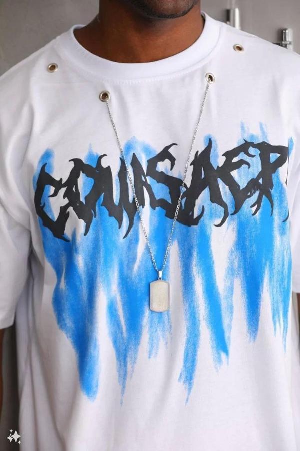Unisex Oversize Kolye Dahil T-Shirt - Beyaz - Image 1
