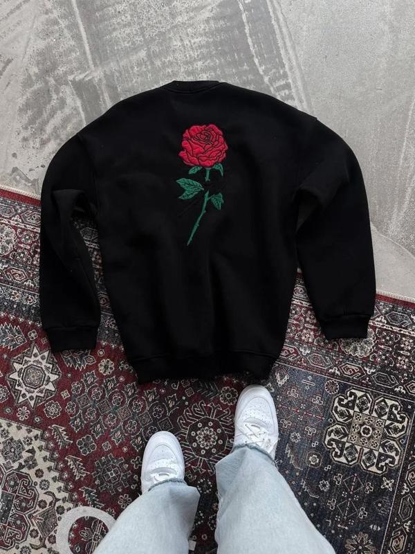 Oversize Üç İplik Bisiklet Yaka Baskılı SweatShirt - Siyah - Image 1