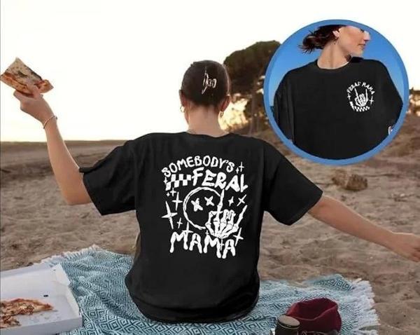 Kadın Bisiklet Yaka Baskılı T-shirt - Siyah - Image 1