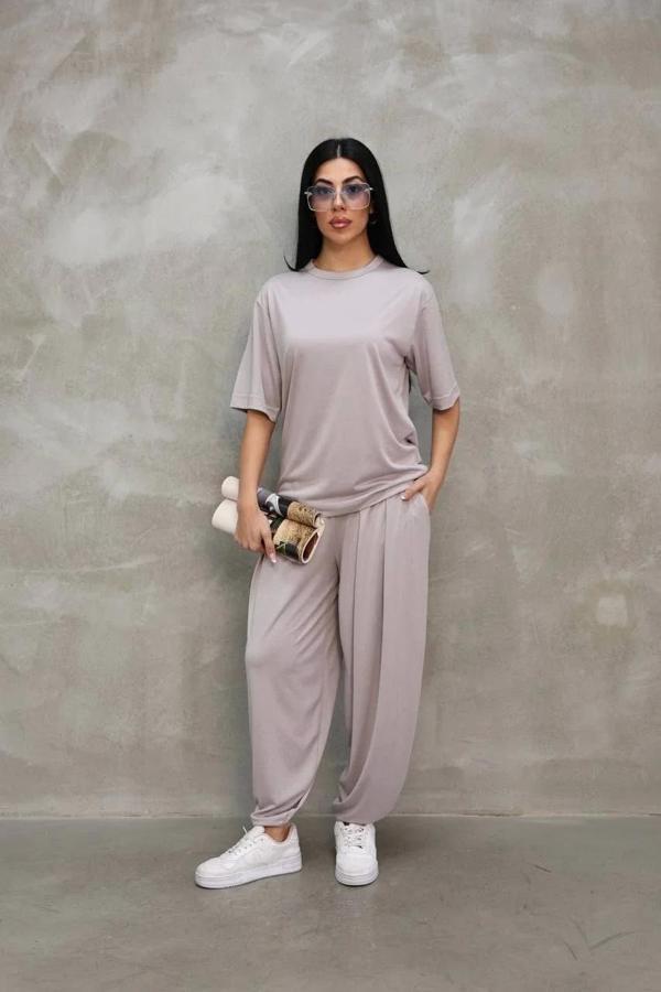 Osy Modal Yumuşak Dokulu Kumaş Oversize Bisiklet Yaka T-shirt Jogger Eşofman Altı Eşofman Takımı - G - Image 1