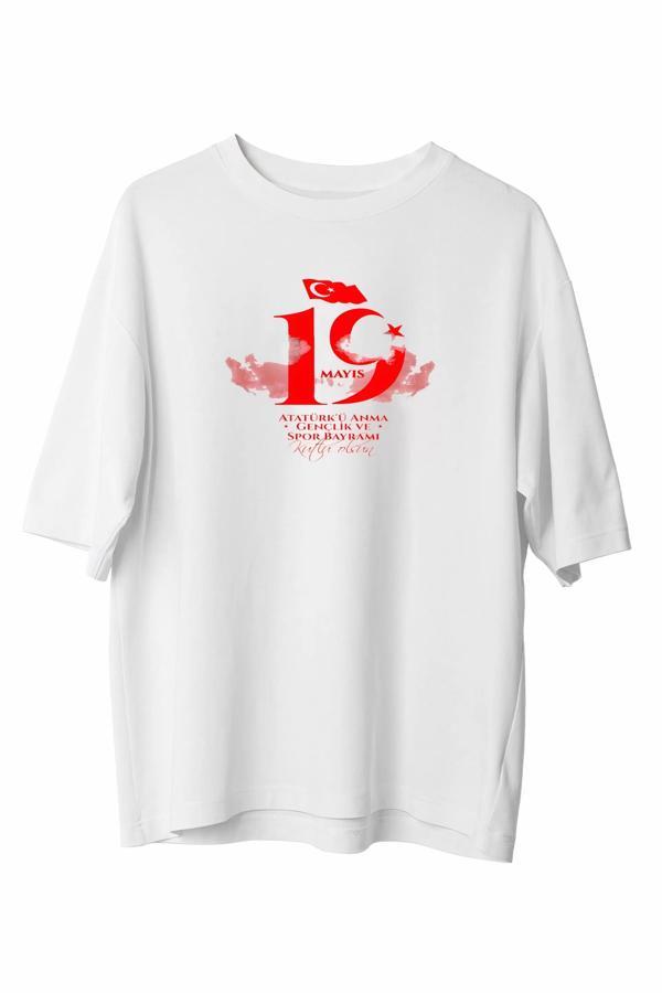 19 Mayıs Unisex Baskılı T-shirt - Beyaz - Image 1