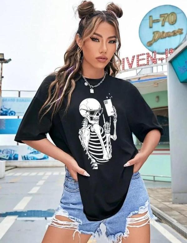 Baskılı Kadın T-shirt - Siyah - Image 1
