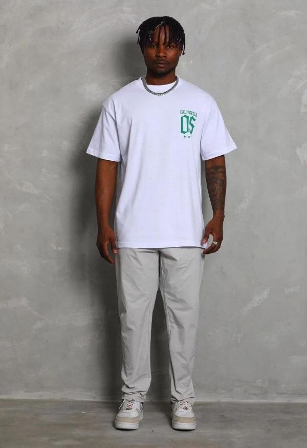 Unisex Oversize Baskılı Bisiklet Yaka T-Shirt - Beyaz - Image 1