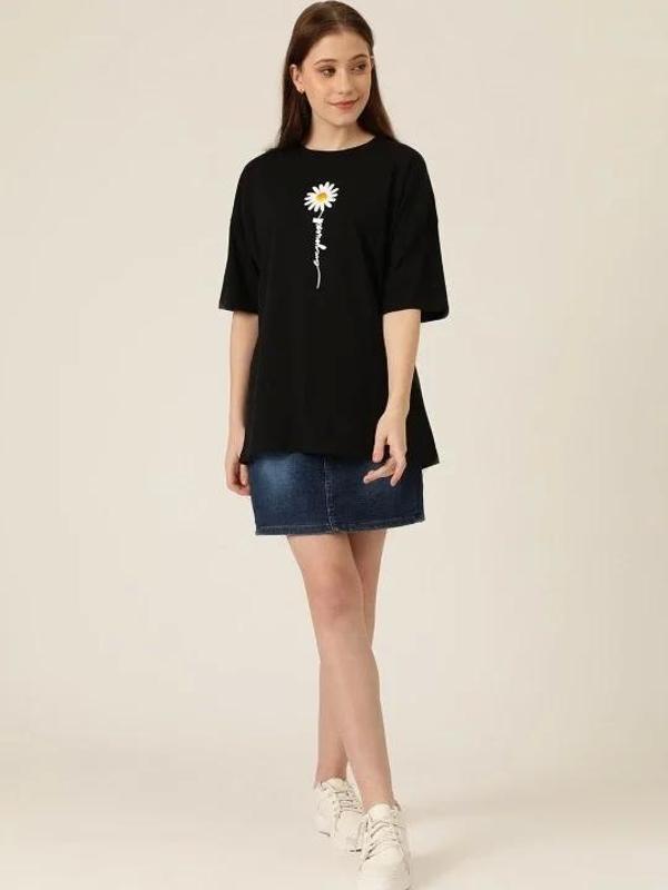 Baskılı Kadın T-shirt - Siyah - Image 1