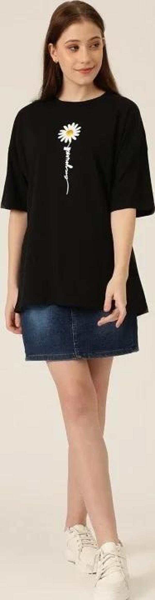 Baskılı Kadın T-shirt - Siyah - Image 1