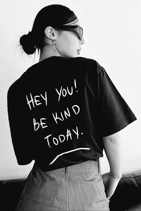 Unisex Baskılı Oversize T-Shirt - Siyah - Image 1