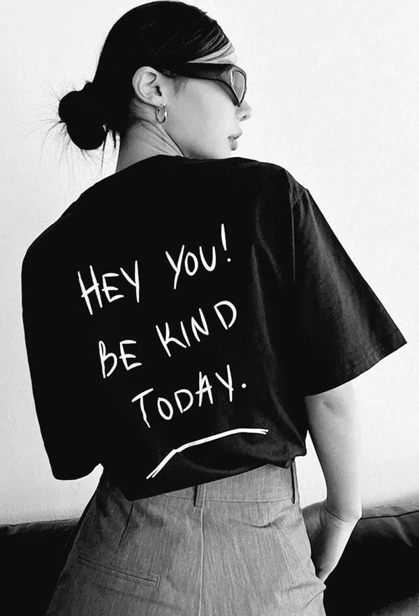 Unisex Baskılı Oversize T-Shirt - Siyah - Image 1