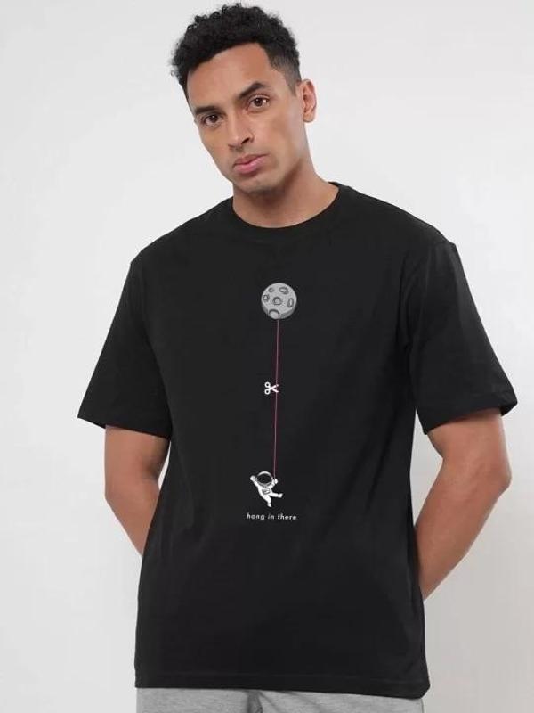 Erkek Baskılı Oversize T-shirt - Siyah - Image 1
