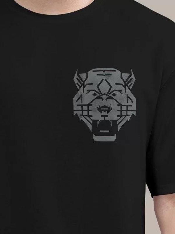 Erkek Baskılı Oversize T-shirt - Siyah - Image 1