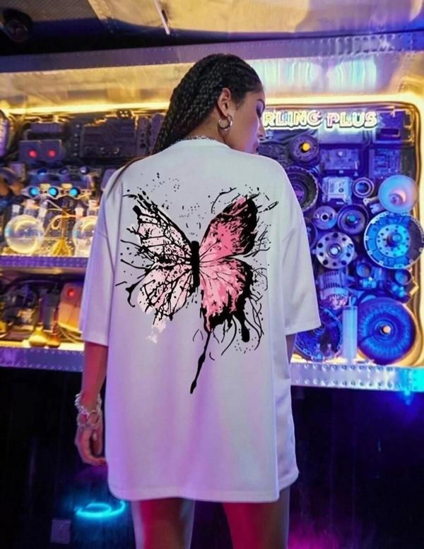 Unisex Baskılı Oversize T-Shirt - Beyaz - Image 1