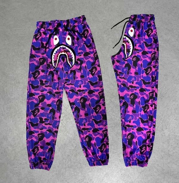 İki İplik Mevsimlik Bape Nakişli Eşofman Pantolon - Mor - Image 1