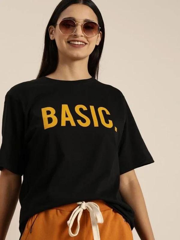 Baskılı Kadın T-shirt - Siyah - Image 1