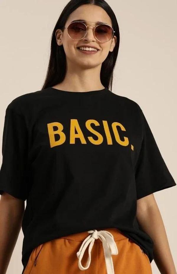 Baskılı Kadın T-shirt - Siyah - Image 1