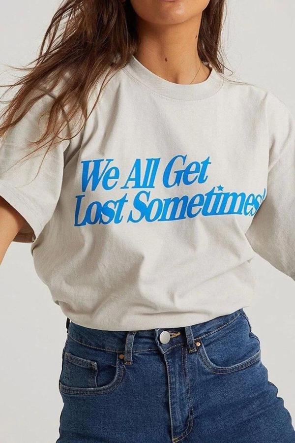 Unisex Baskılı Oversize T-Shirt - Beyaz - Image 1
