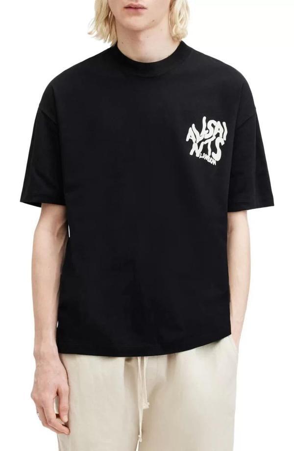 Erkek Baskılı Oversize T-shirt - Siyah - Image 1