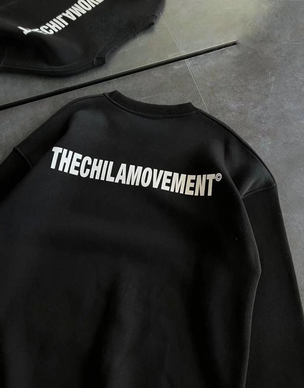 Kışlık Bisiklet Yaka Oversize Baskılı SweatShirt - Siyah - Image 1