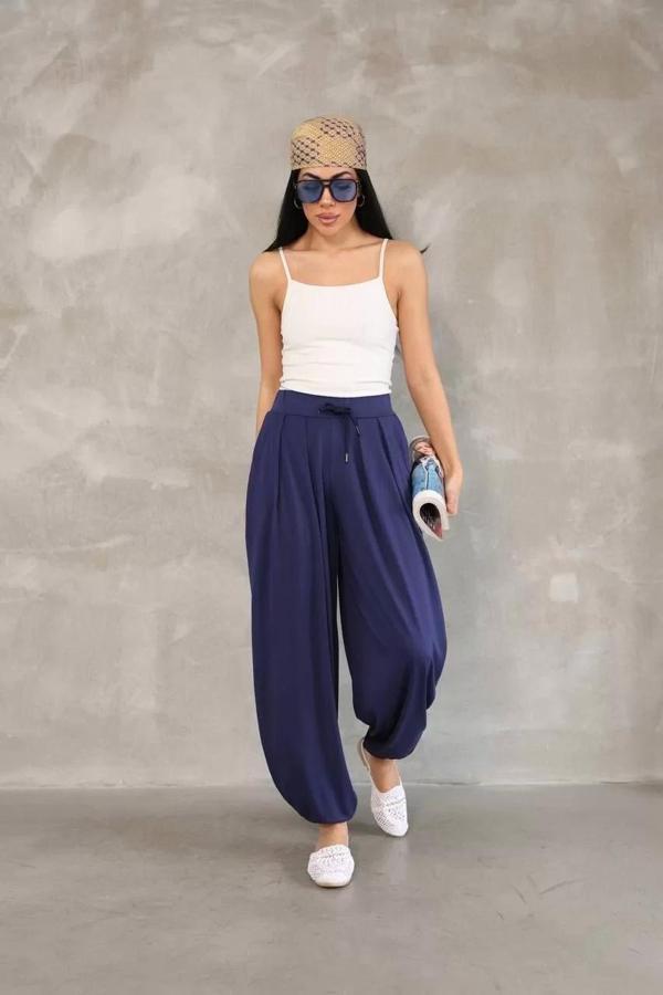 Osy Modal Yumuşak Dokulu Kumaş Şalvar Pantalon - Lacivert - Image 1