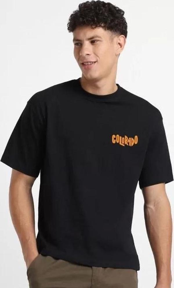 Erkek Baskılı Oversize T-shirt - Siyah - Image 1
