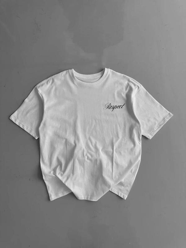 20/1 Penye Compack Baskılı Oversize Bisiklet Yaka Kısa Kol Yazlık T-shirt - Beyaz - Image 1