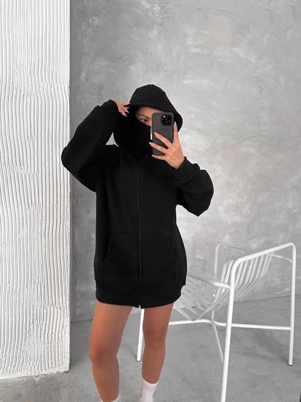 Samuray ZIP Fermuarlı Kapüşonlu SweatShirt- Siyah - Image 1