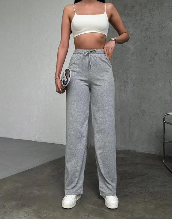 Basic Üç İplik Eşofman Pantolon - Gri - Image 1