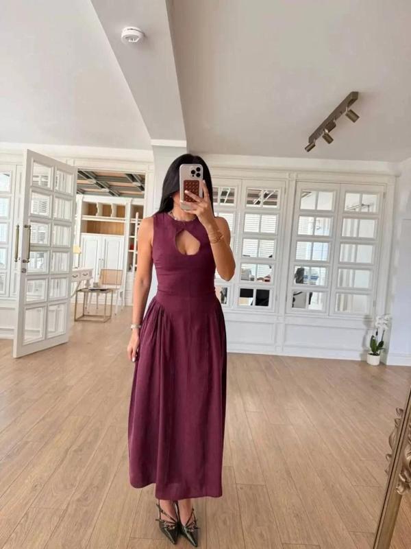 Kolsuz Uzun Kabardin Elbise - Bordo - Image 1